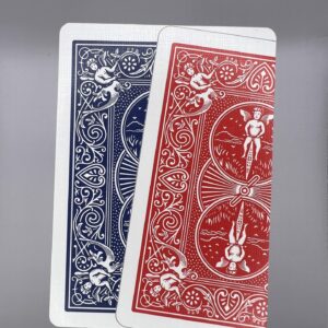 Half Blue Half Red Angled Stacked effect gaff card printed on Bicycle stock (Face on Front) (122)